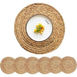 Woven Placemats Round Placemats Set of 6, 13.5 Inch Wicker Placemat Circle